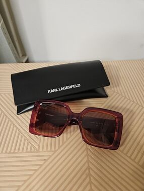 Karl Lagerfeld Oversized Square Sunglasses Cyclamen Rose Pink Gradient Plastic